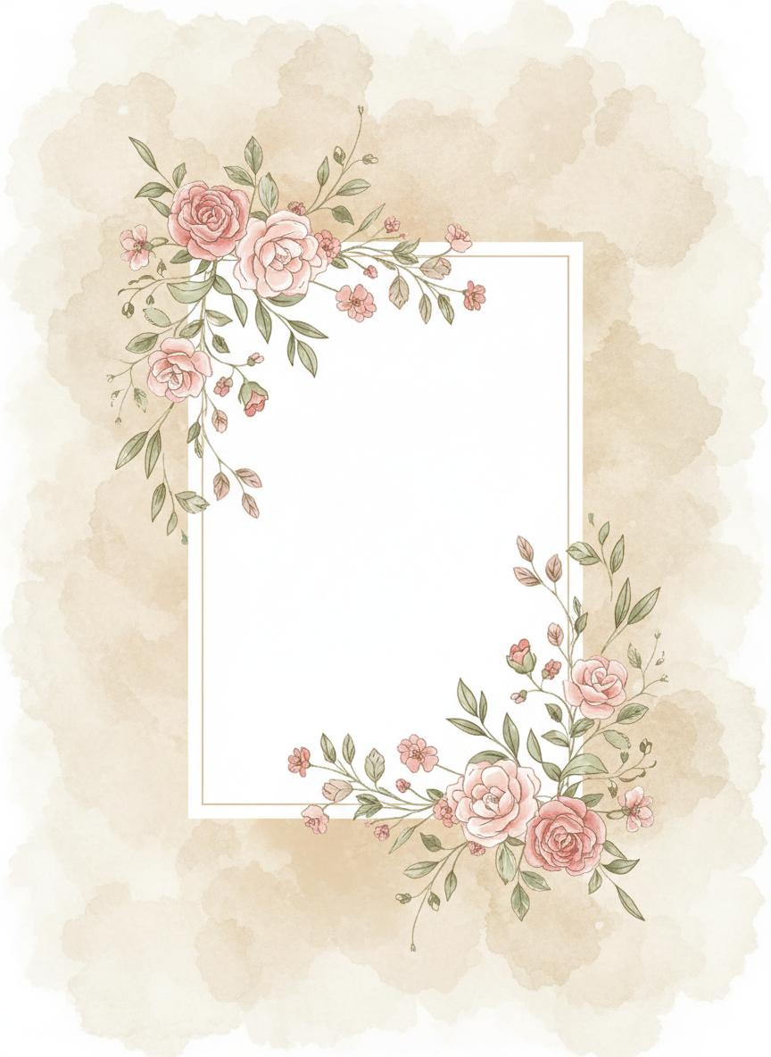 Soft watercolor floral motif in warm cream tones