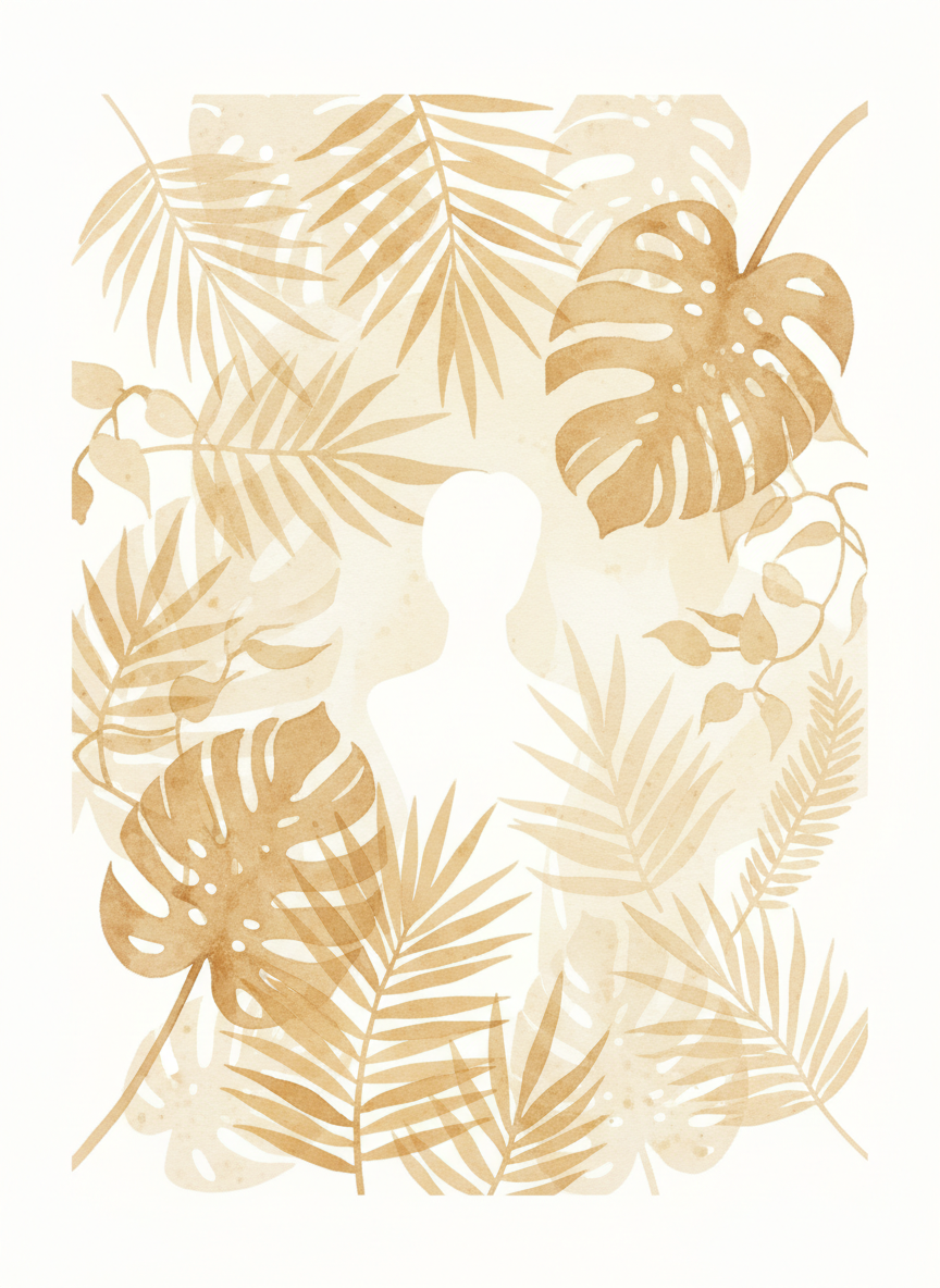 Botanical illustration in warm beige tones