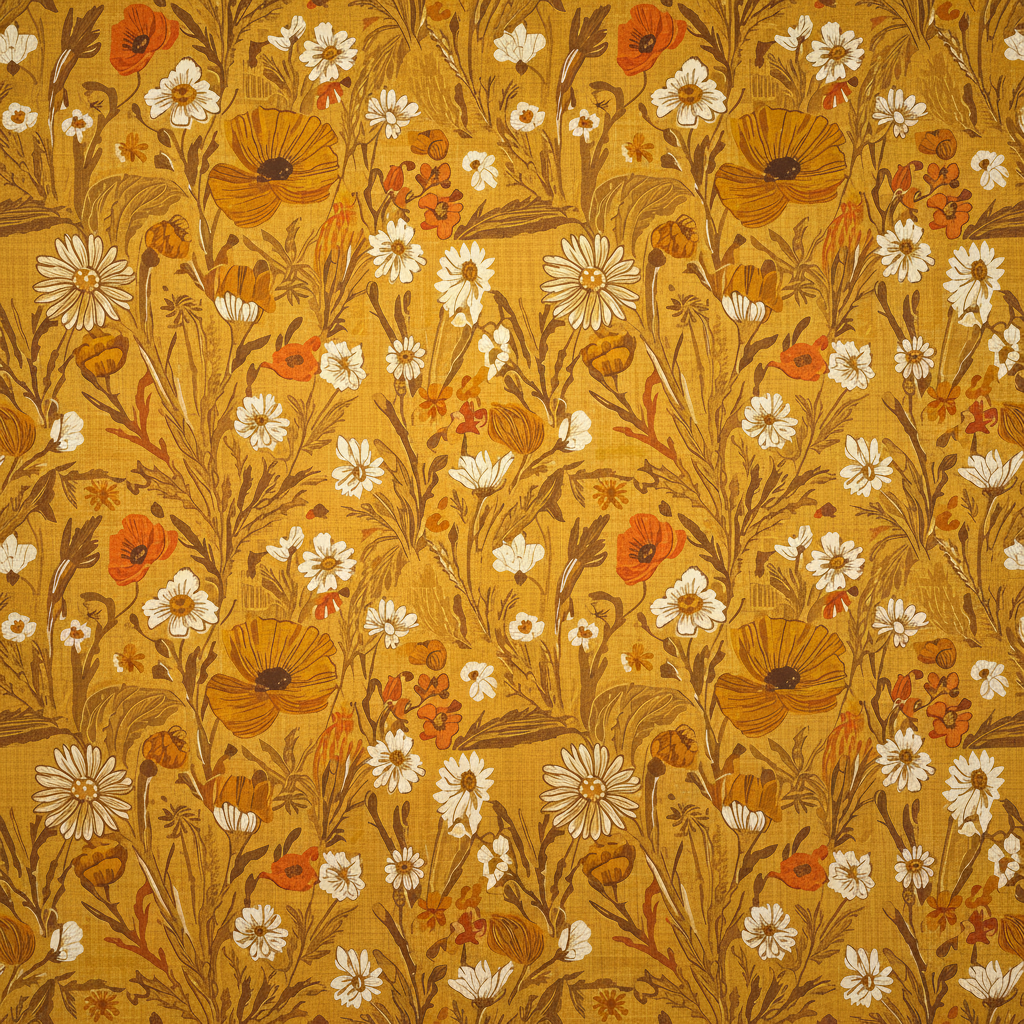Golden Meadows pattern — sunlit wildflowers in warm amber tones