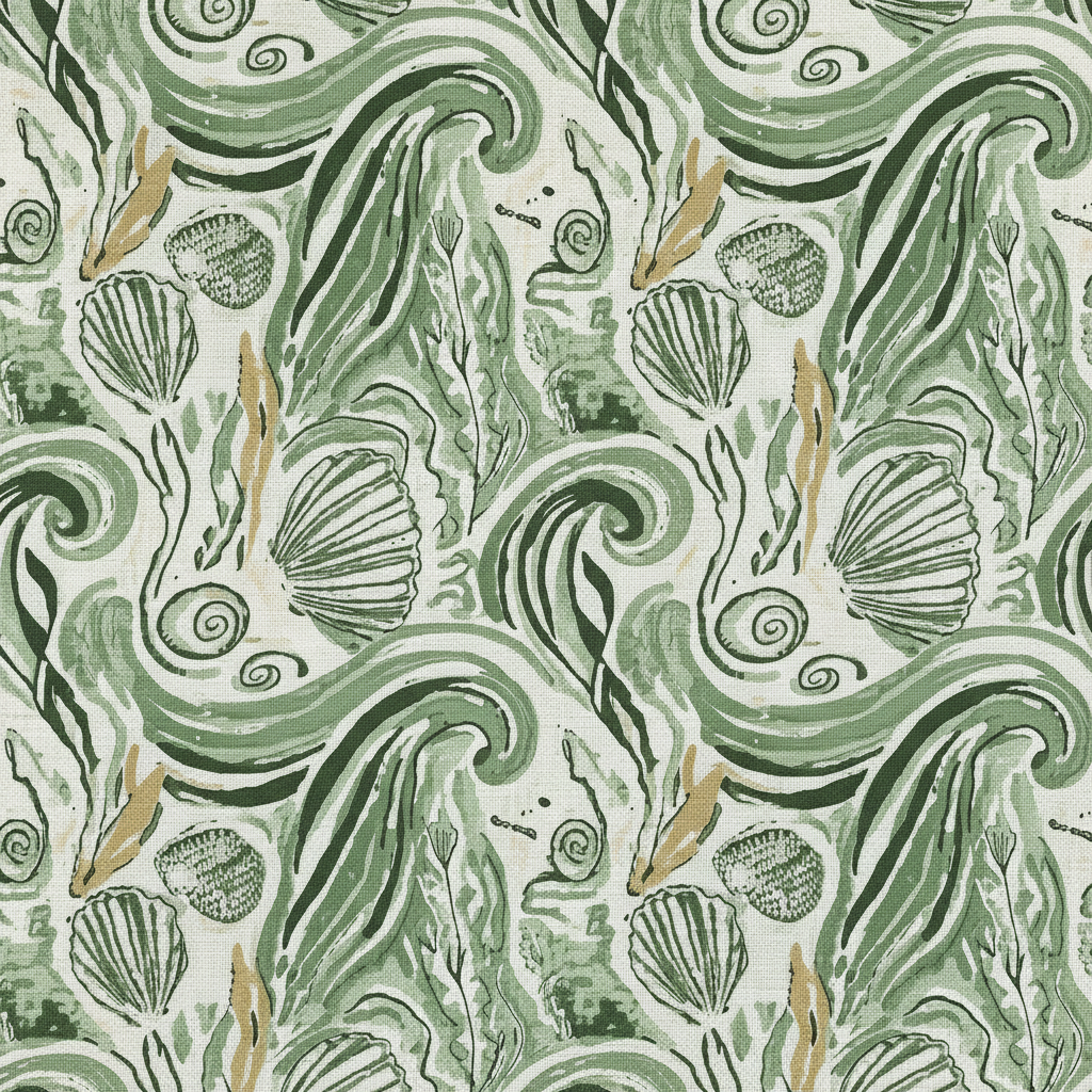 Marine aquatic surface pattern in sage, olive and cream
